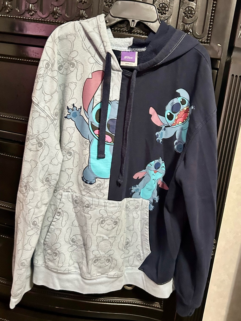 Disney Stitch Split-Tone Hoodie in Light Gray & Navy
